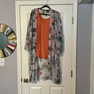 Orange tank top with floral kimono